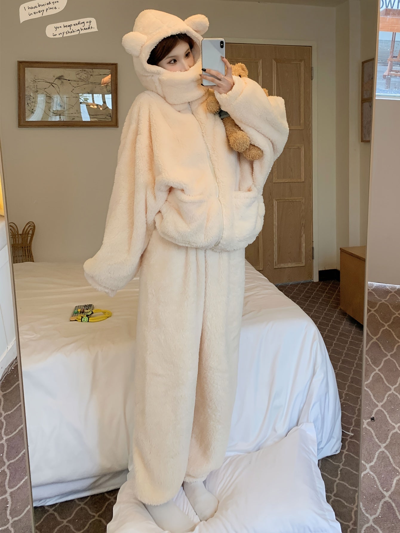 Women's Fleece Pajama Set | Hooded | Ultra Soft Warmth | Polyester
