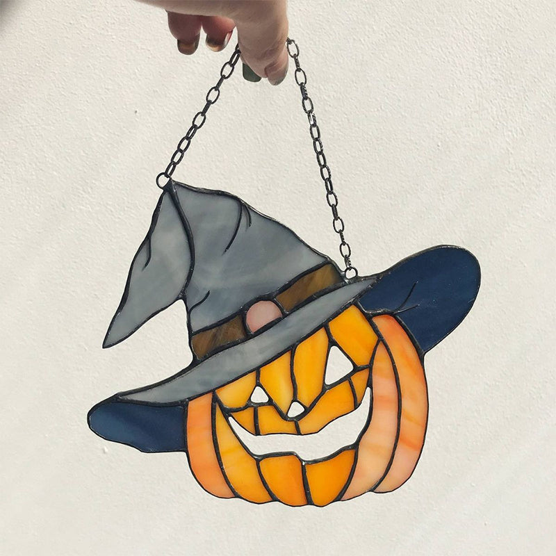 Halloween Hanging Pumpkin Ornament with Glowing Light and Hat Design