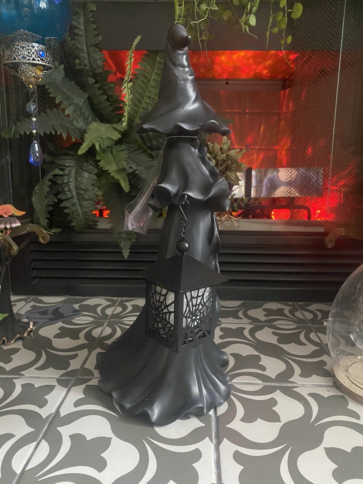 Halloween Witch Figurine Lantern with Soft LED Glow for Spooky Décor
