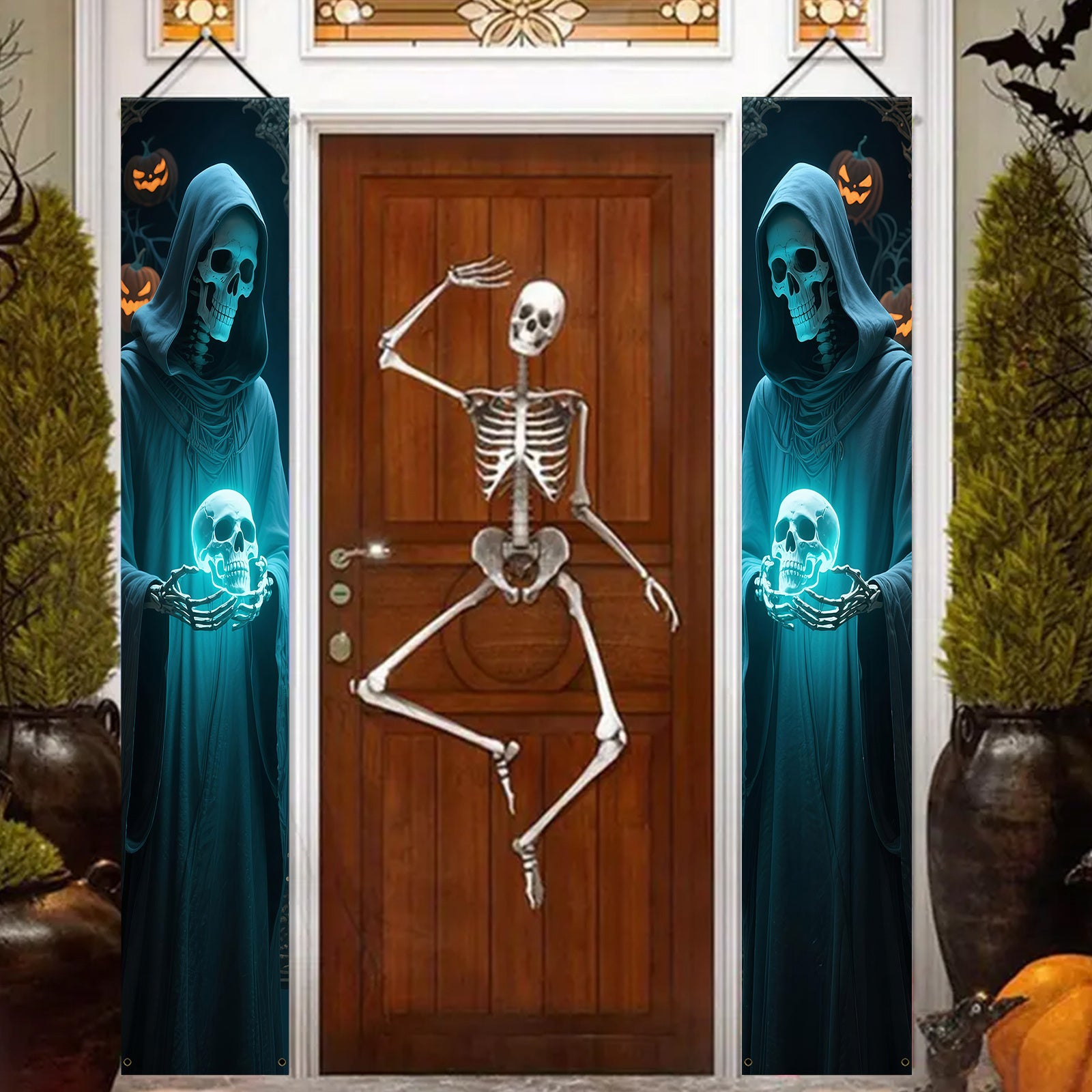 Halloween Skeleton Hanging Banners for Door & Wall Décor, Polyester