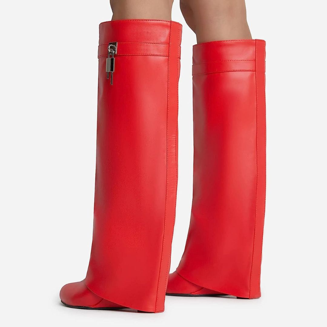 Women’s Knee-High Boots | PU Leather Durable Design | Side Zip with Padlock Pull | Comfortable Fit