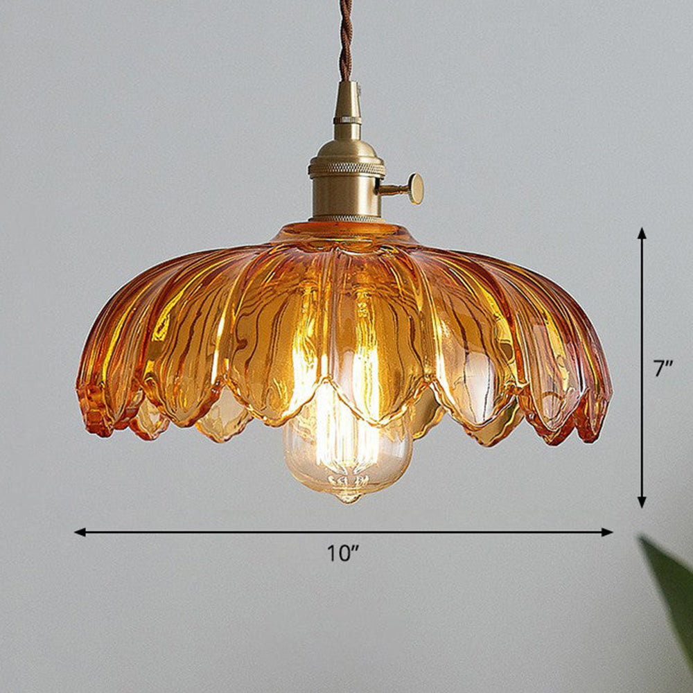 Pendant Lamp | Bubble-Textured Translucent Glass | Copper Fittings | 9.8 Inch Diameter