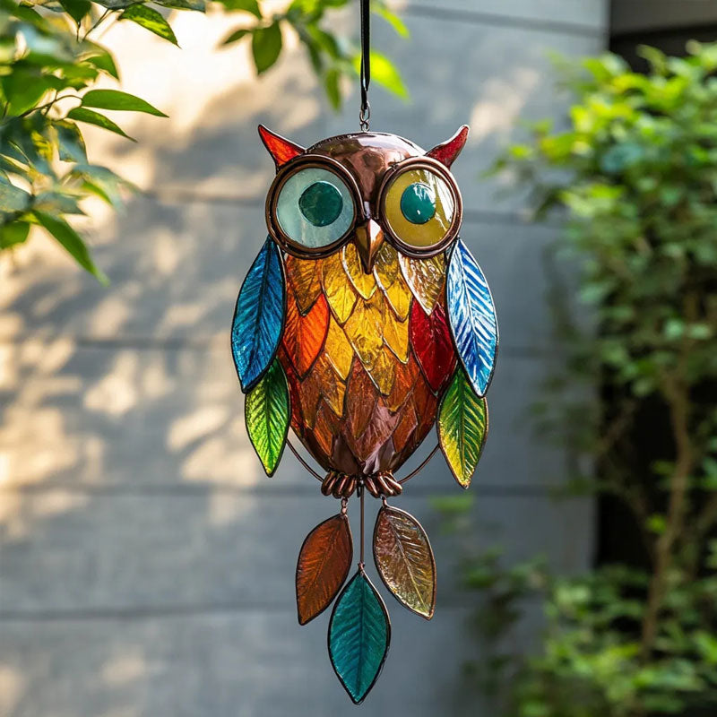 Hanging Owl Decoration with Vibrant Leaf Charms