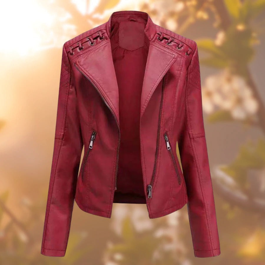 Women’s PU Leather Moto Jacket | Lace-Up Shoulder Detail | Regular Fit | Autumn Winter Outerwear