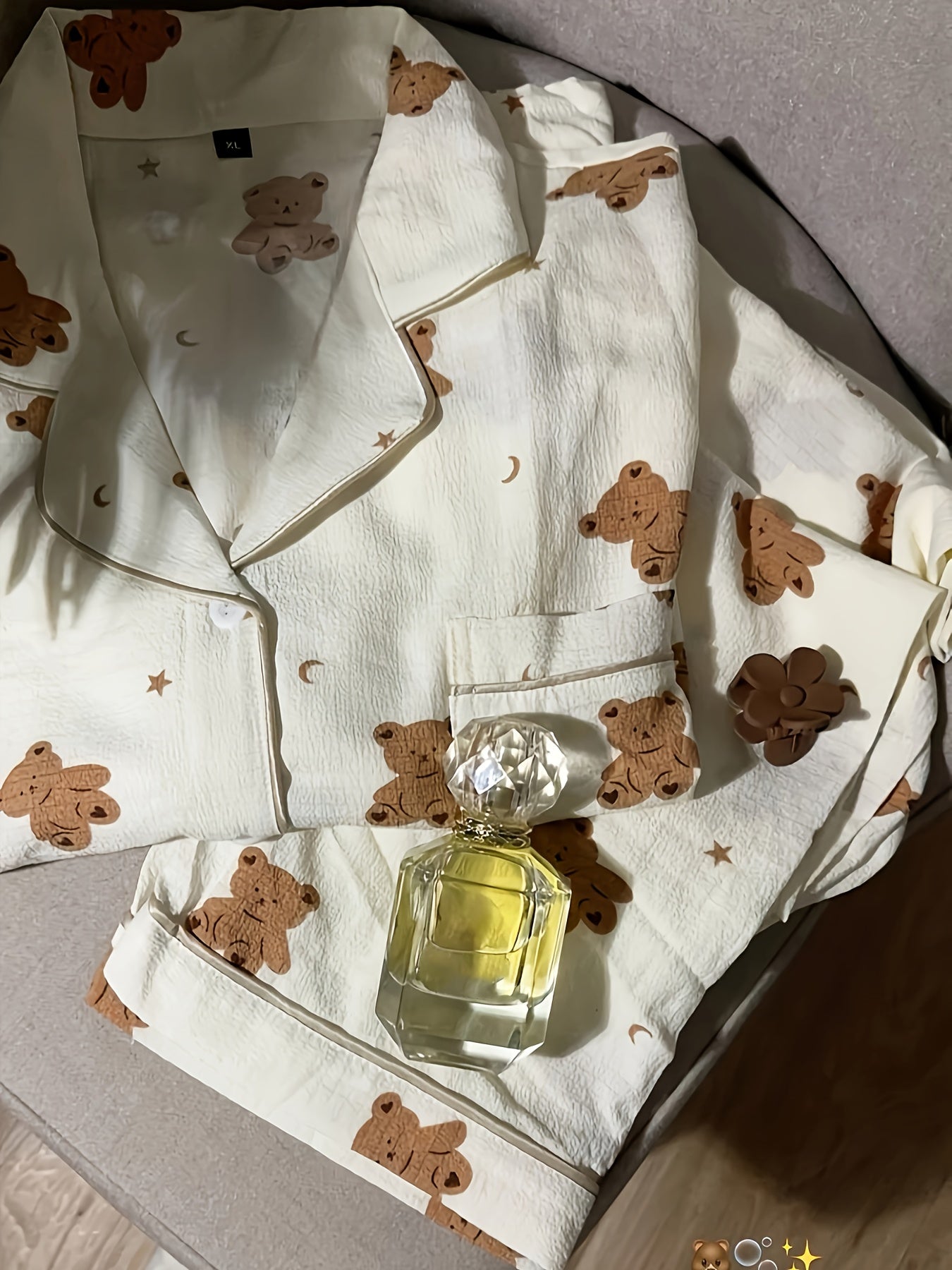 Long Sleeve Pajama Set | Cartoon Bear Print | Cozy Warm Comfort | Polyester