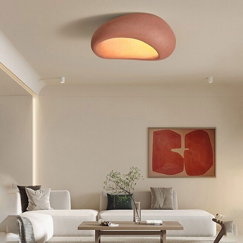 Ceiling Light | Pebble-Shaped Wabi-Sabi Design | Resin & Metal | Warm White LED Ambient Lighting