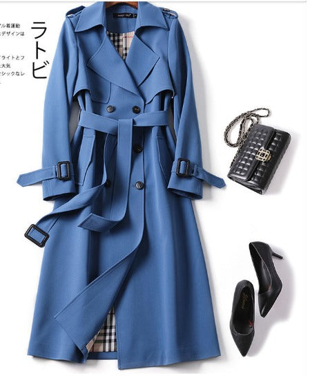 Women’s Trench Coat | Double-Breasted with Belt | Adjustable Cuffs & Shoulder Epaulettes | Mid-Calf Length for All-Weather Wear