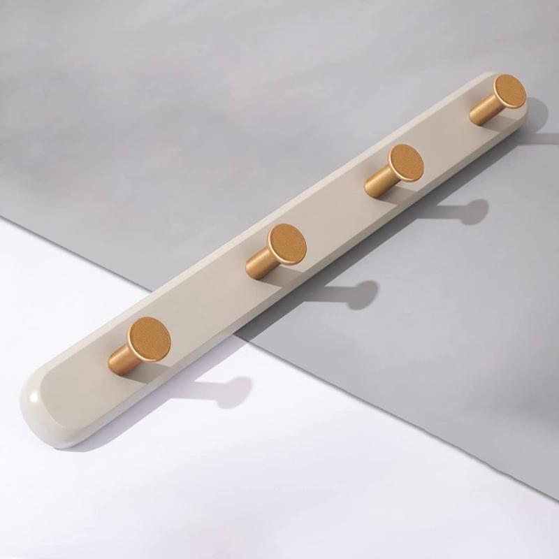 Vintage Taupe Wall Mounted Coat Rack with Hooks - Natural Taavita Wood & Gold Taavita Alloy