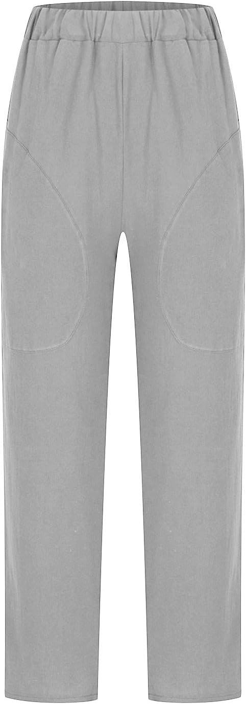 Women's Relaxed-Fit Linen-Blend Pants | Elastic Waistband & Side Pockets | Breathable Fabric | Comfortable Everyday Wear