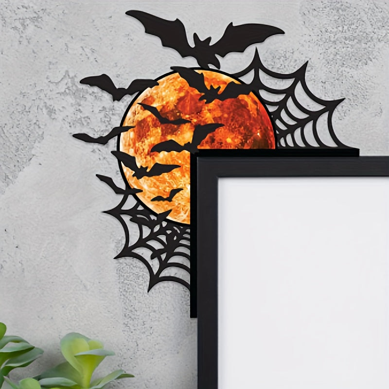 Halloween Metal Corner Decor with Spider Webs and Bats – Spooky Seasonal Accent