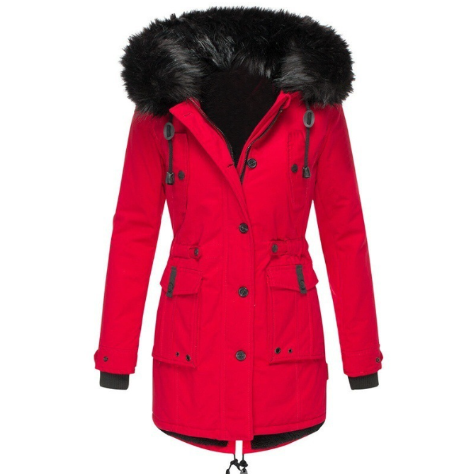 Women’s Parka Coat | Faux Fur Hood & Insulated | Adjustable Waist & Multiple Pockets | Wind Protection