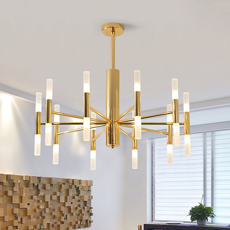 27"/39" Wide White Glass Tube Chandelier Post Modern Multi Lights Gold LED Hanging Light Fixture