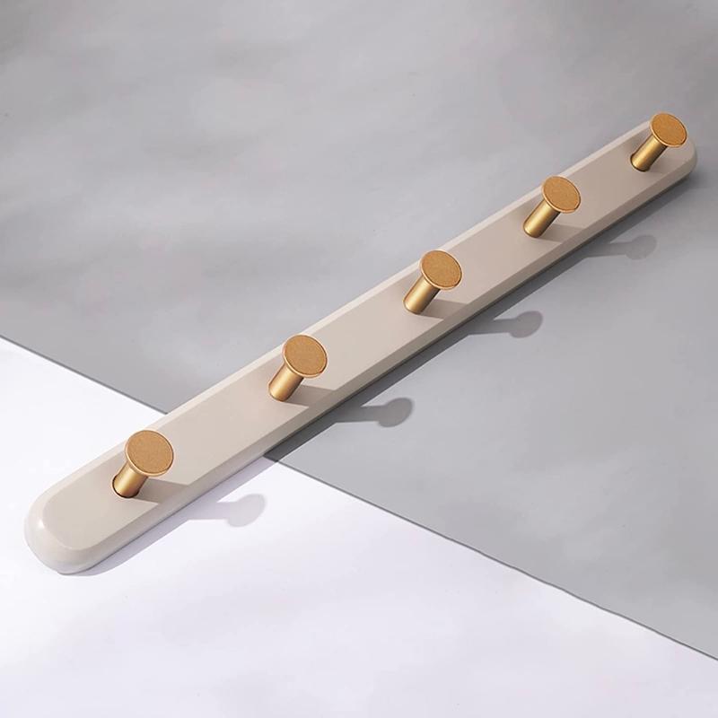 Vintage Taupe Wall Mounted Coat Rack with Hooks - Natural Taavita Wood & Gold Taavita Alloy