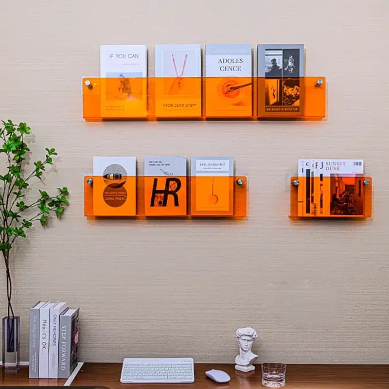 Wall-Mounted Magazine Holder | Floating Acrylic Design | 50cm Wide & Eco-Friendly | Space-Saving Storage