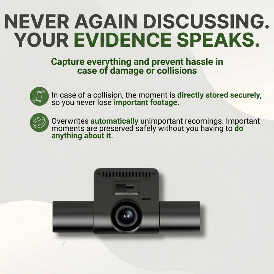 Triple Camera Dashboard Camera | 1080P HD | Front, Rear & Cabin | Smart Parking | Night Vision