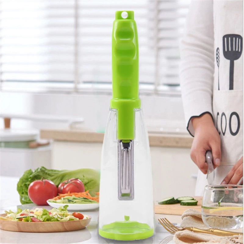 Dual-Function Peeler for Fruits and Vegetables with Storage Container