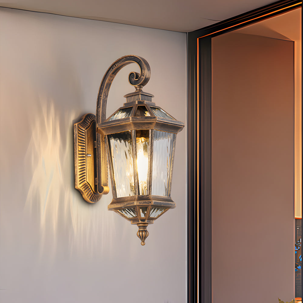 1-Light Taavita Clear Water Glass Outdoor Wall Light Lantern Sconce Porch Wall Mounted Exterior Lamp