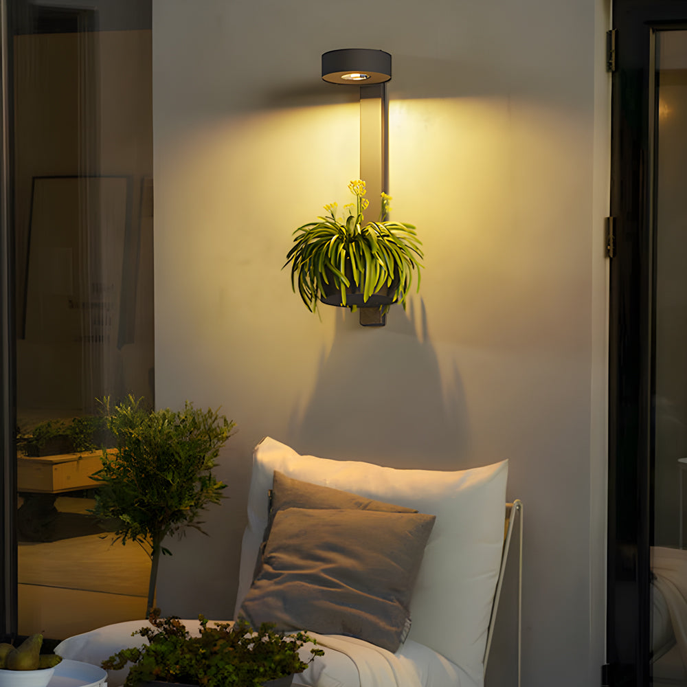 1-Light Solar Wall Mounted Outdoor Light with Planter and Plant Stand