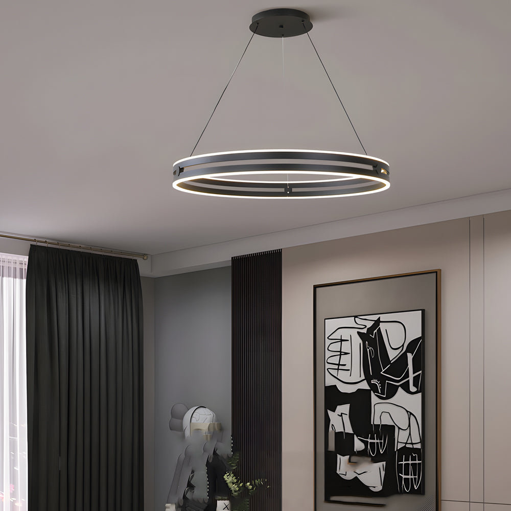 23.6-in Double Wheel Chandelier Modern LED Pendant Light, Black/Gold/Brown - Dazuma