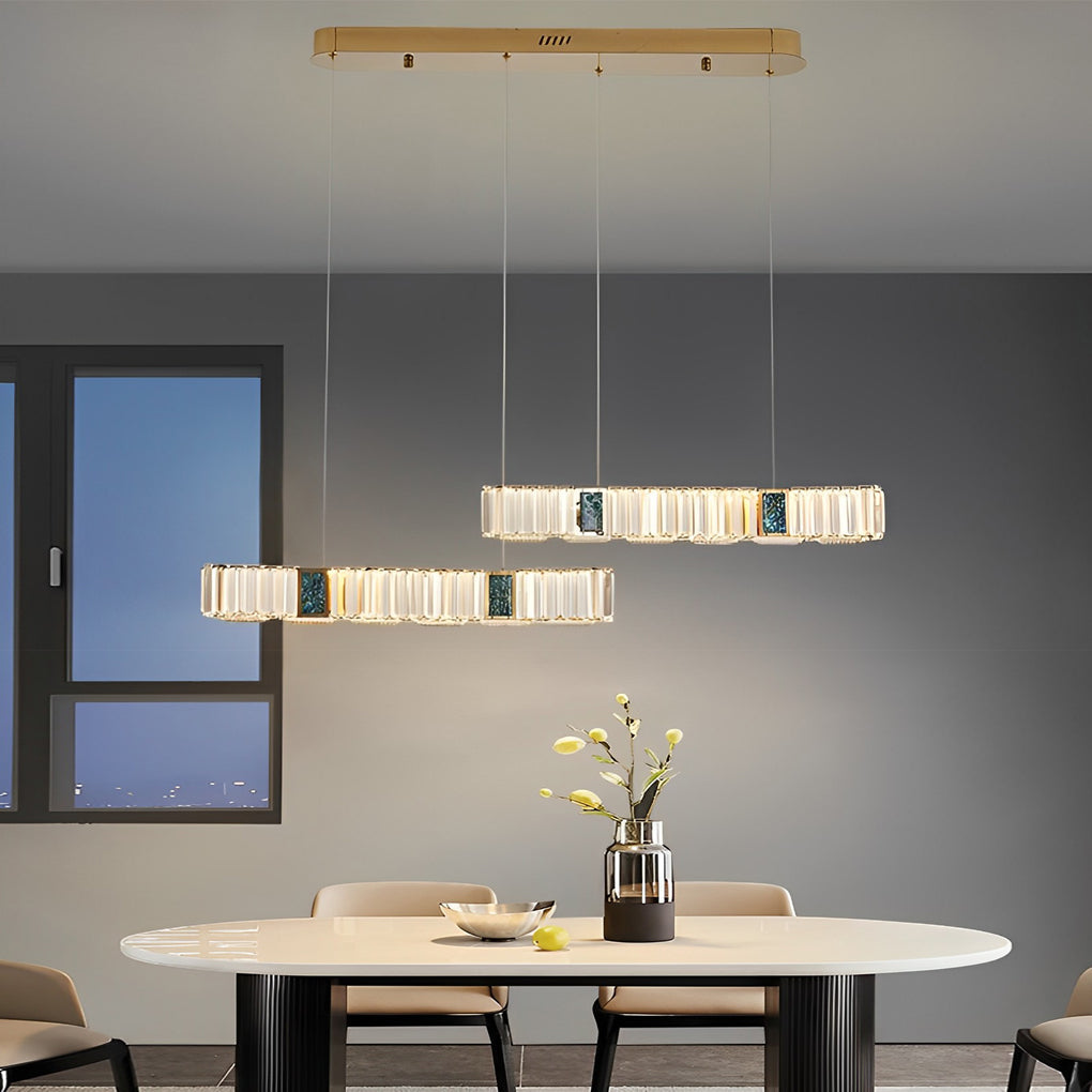 2 Strips Three Step Dimming LED Modern Crystal Chandeliers for Dining Room