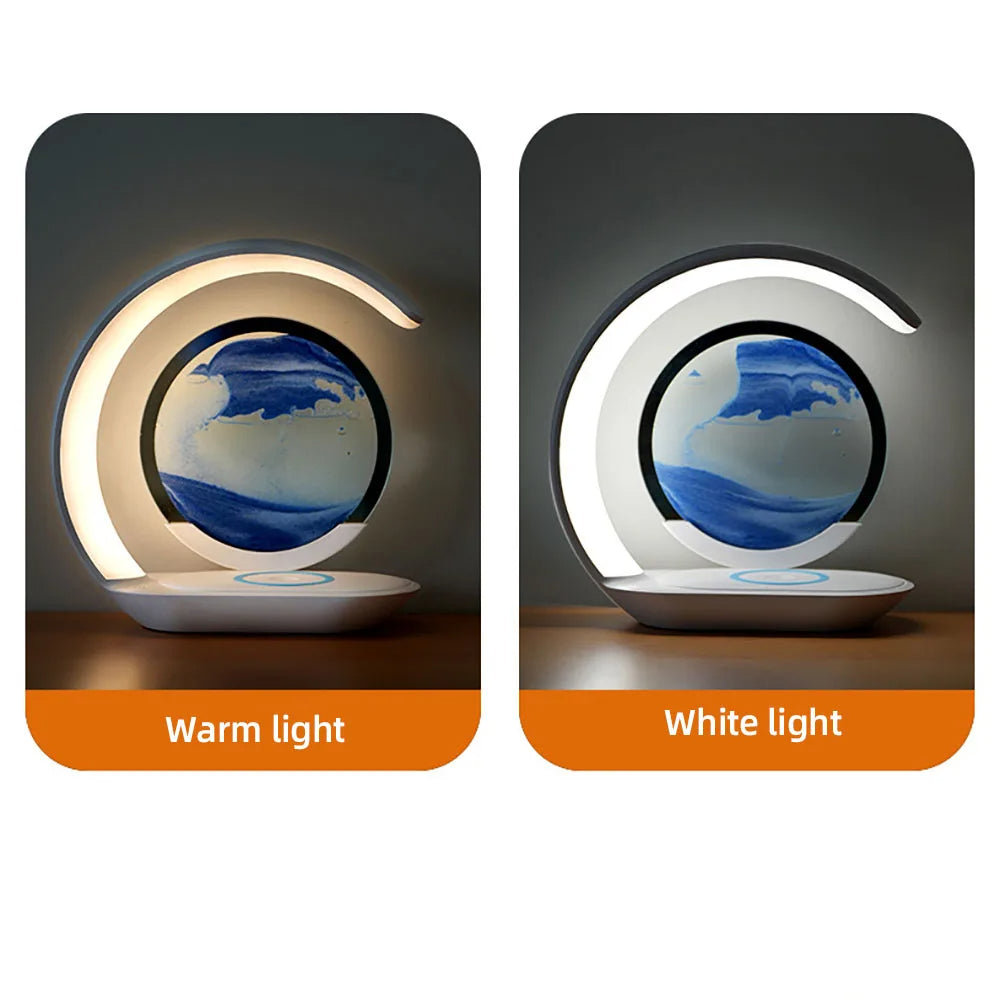 Wireless Charging Table Lamp with 3D Sand Art Design