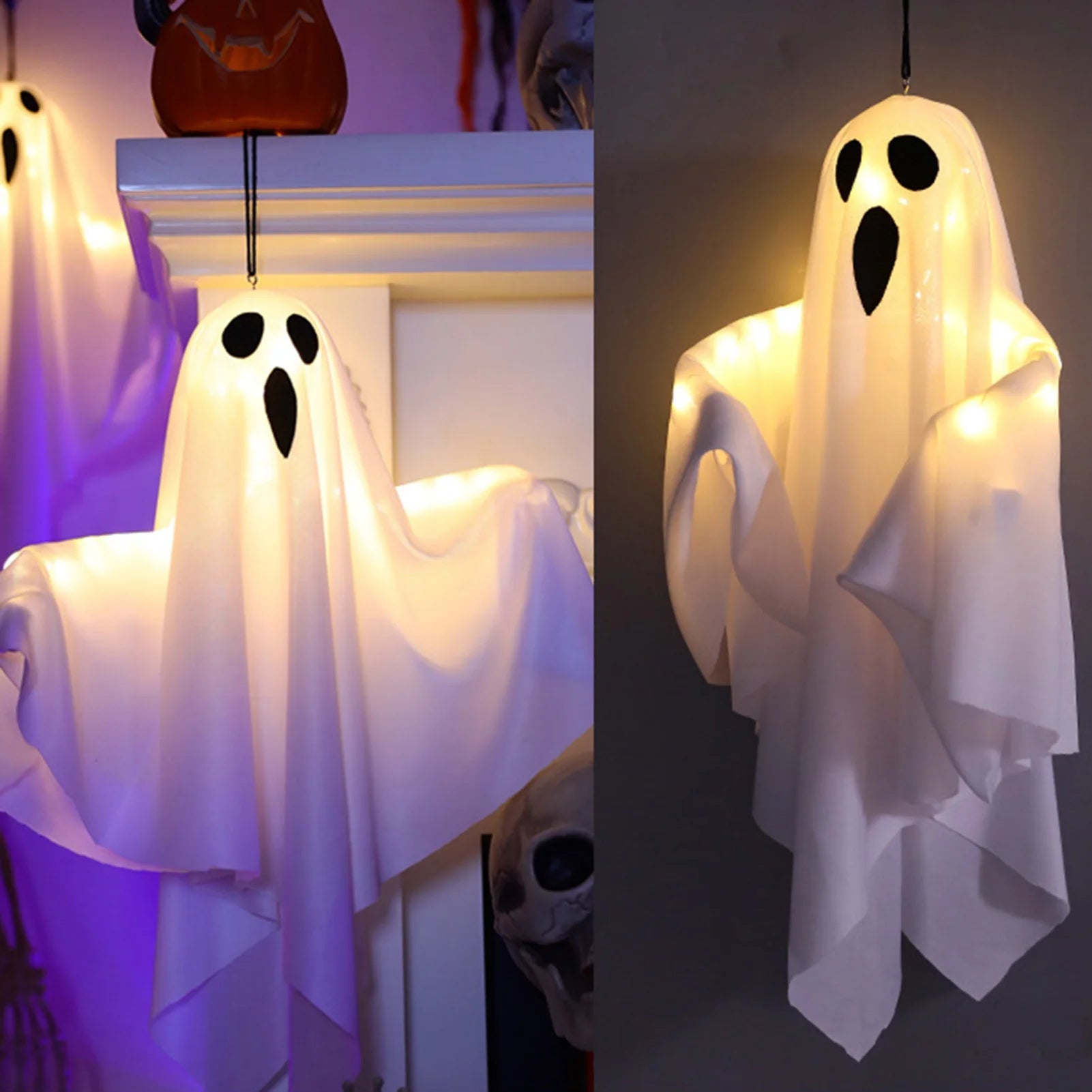 Illuminated Ghost Decoration for Halloween Hanging Display