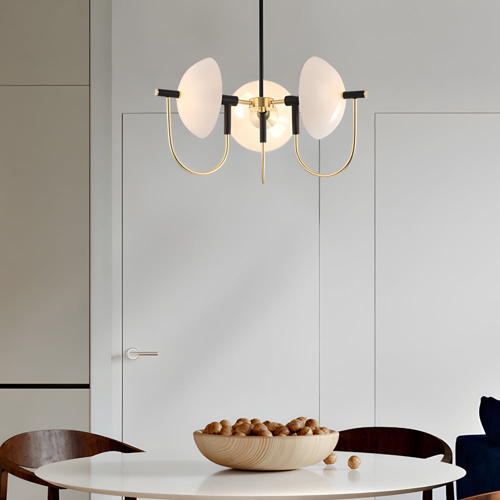 1/3/6 Light Heads Semicircular Opal Glass Dome Chandelier Aperture Pendant Light Hanging Ceiling Lighting