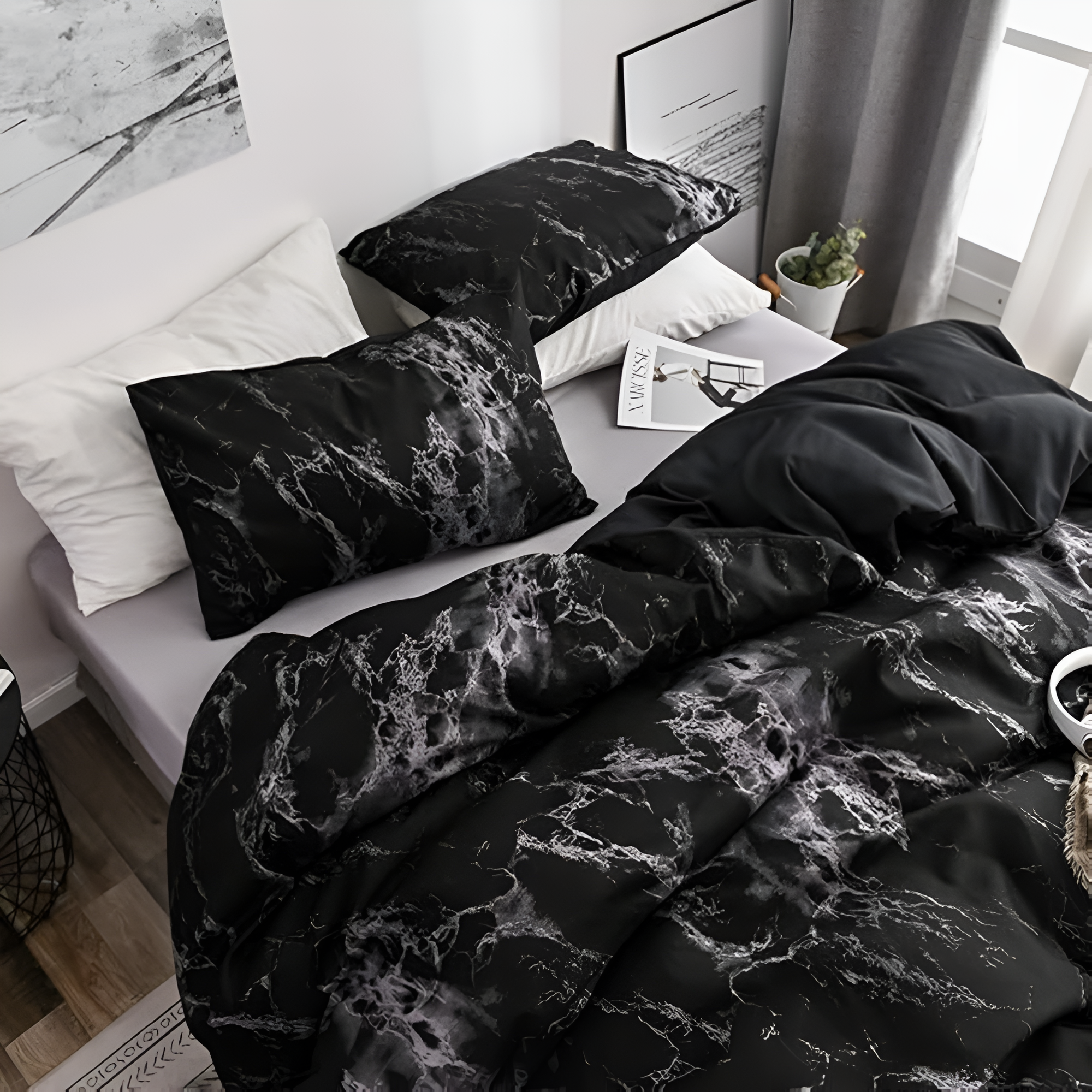 Taavita Black Marble Quilt Cover Sets | 3pcs Elegant Duvet Collection