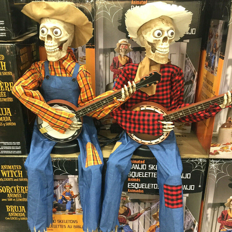 Animated Halloween Skeletons with Sound-Activated Dueling Banjo Music