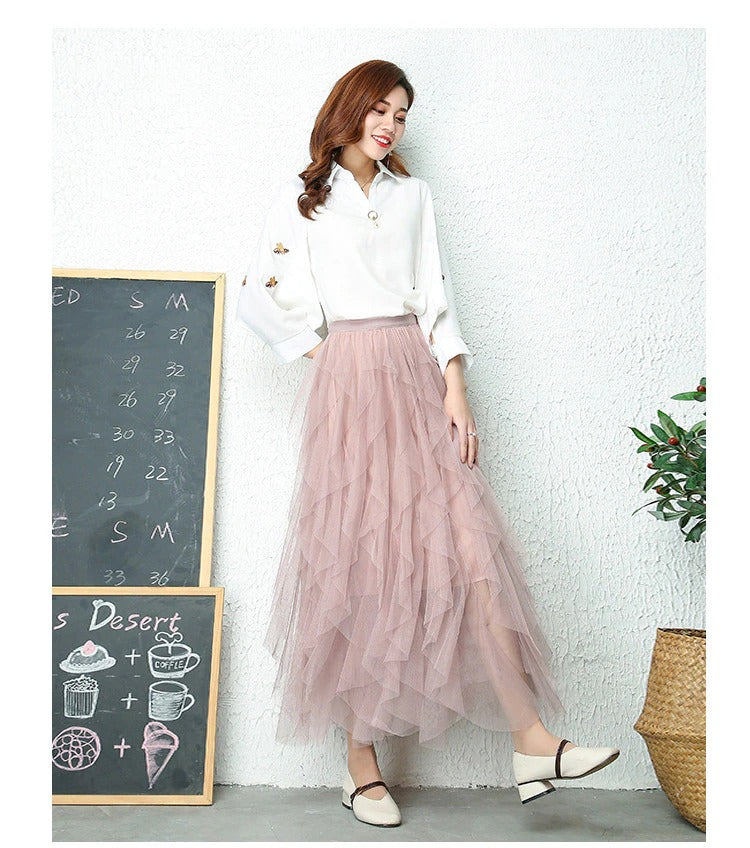 Women’s Skirt | Layered Pleated Tulle Midi | High-Waisted Knit | Comfortable Stylish Fit