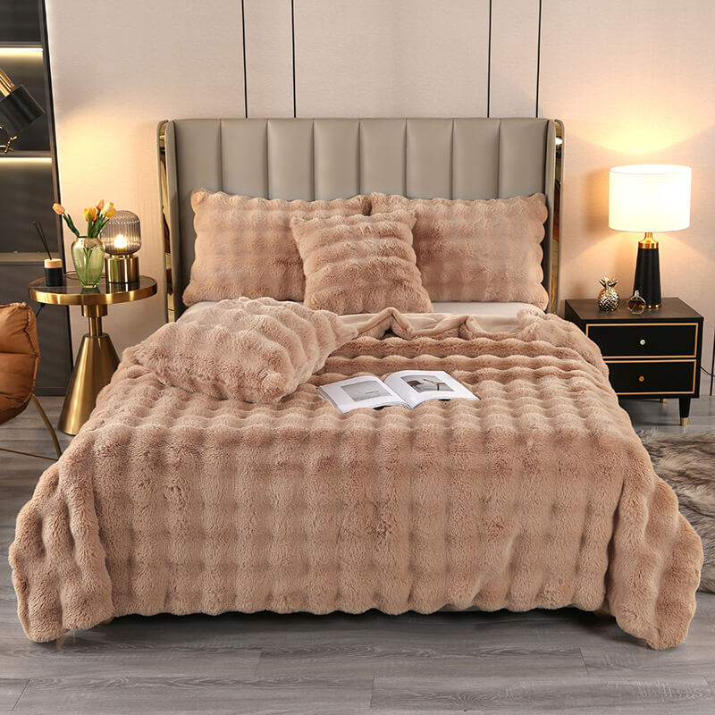 Faux Rabbit Fur Blanket | Double-Layer Plush | Extra Thick Warmth | Hypoallergenic