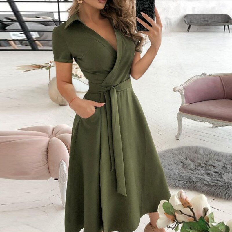 Women’s Wrap Dress | Adjustable Waist Tie & V-Neck | Polyester Fabric | Comfortable Fit for Summer