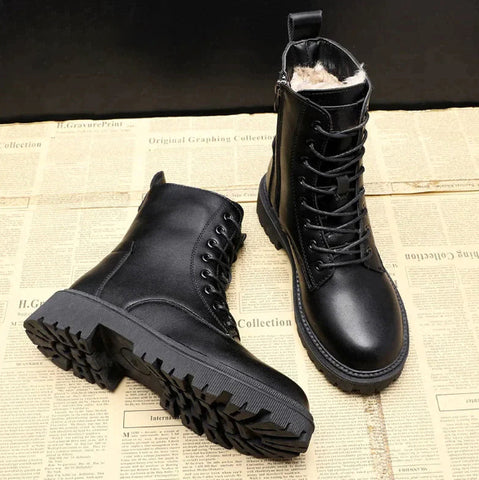 Leather Winter Combat Boots | Rugged Leather Design | Warm Insulated Lining