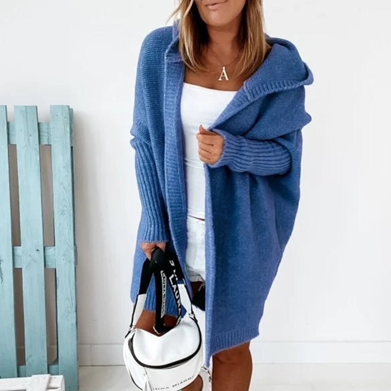 Women's Oversized Hooded Cardigan | Soft Knit with Batwing Sleeves | Longline Style | Cozy Layering for Autumn