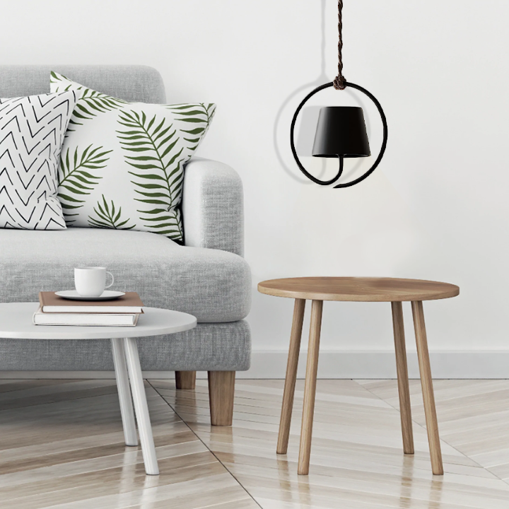 Rechargeable Pendant Light | Circular Ring Frame & Cone Shade | Aluminum & Iron | Warm Ambient Lighting
