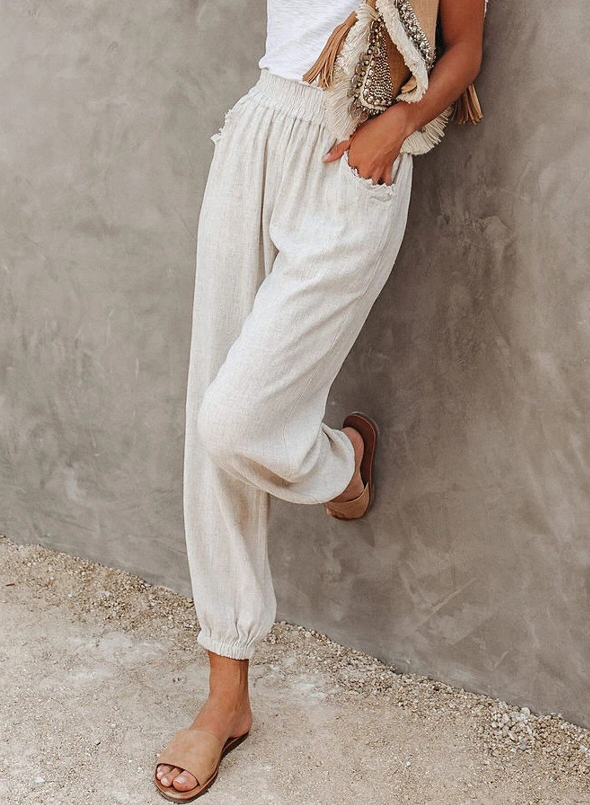 Women’s Pants | Loose Fit & Breathable Fabric | Elastic Waistband & Cuffed Ankles | Comfortable Everyday Wear