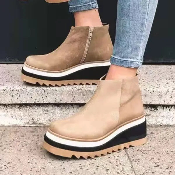 Women’s Leather Ankle Boots | Platform Wedge Sole & Non-Slip Grip | Soft Cozy Lining | Durable Design