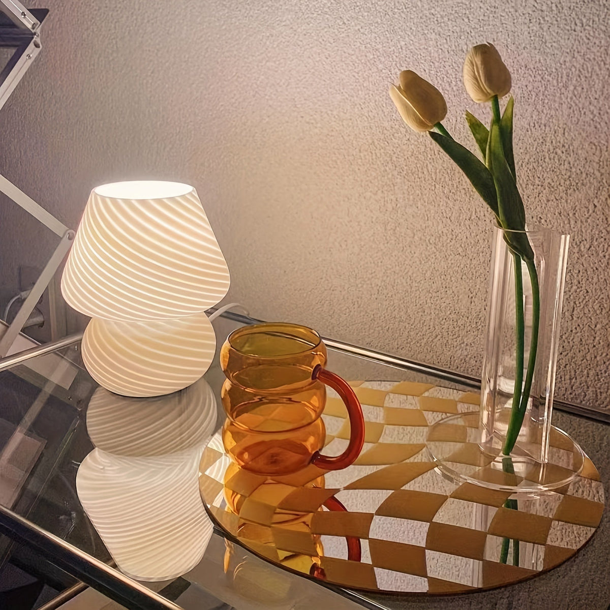 Elegant Artisan Glass Mushroom Lamp | USB Adjustable Light