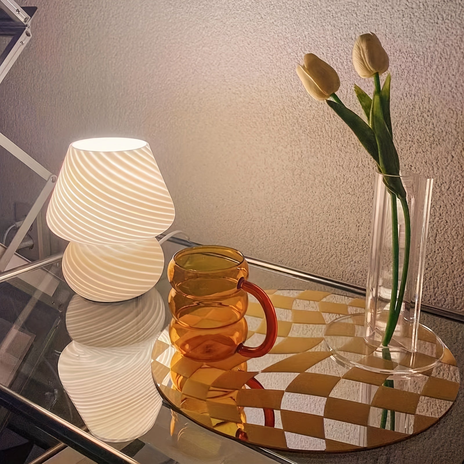 USB Adjustable Vintage-Style Glass Mushroom Table Lamp