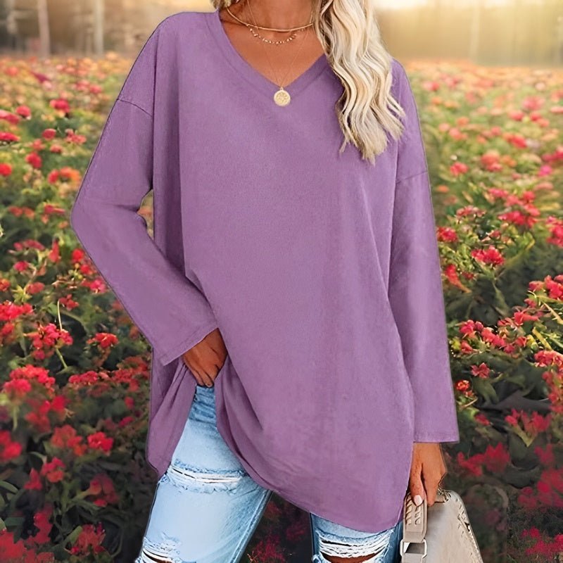 Women’s Long-Sleeve Shirt | Oversized V-Neck Design | Cotton-Polyester Blend | Comfortable Fit