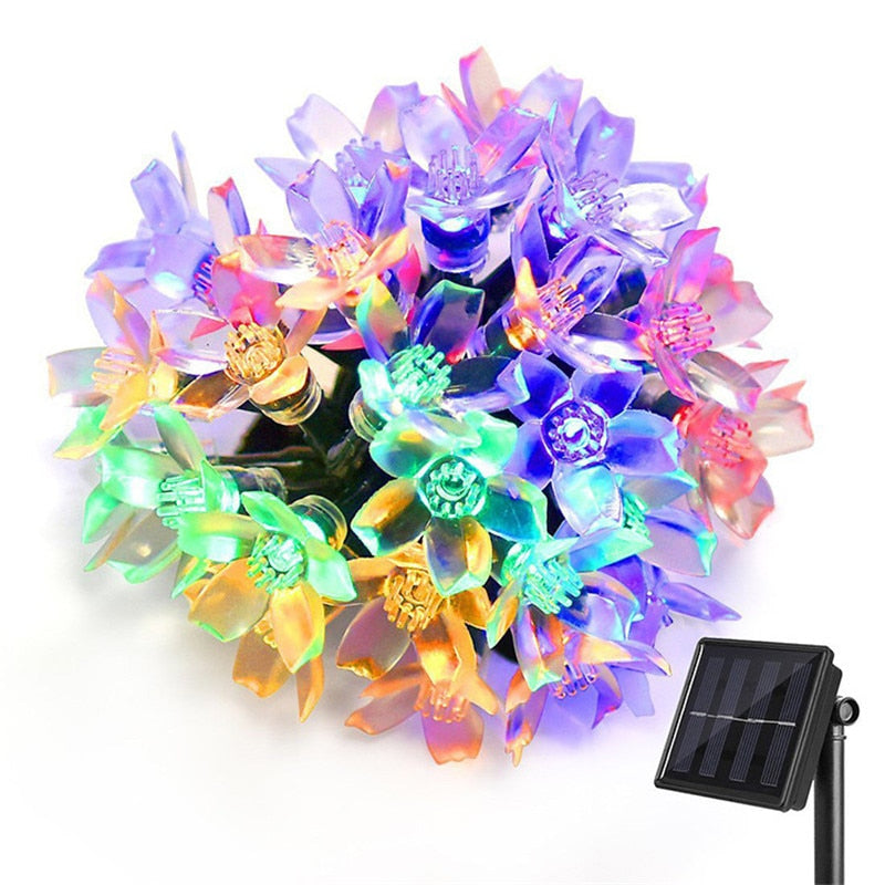 Solar Powered Multi-Color Floral Garden LED Strip Lights 7m 50 LEDs Waterproof IP65 Cherry Chrysanthemum Lotus Rose Energy Efficient Outdoor