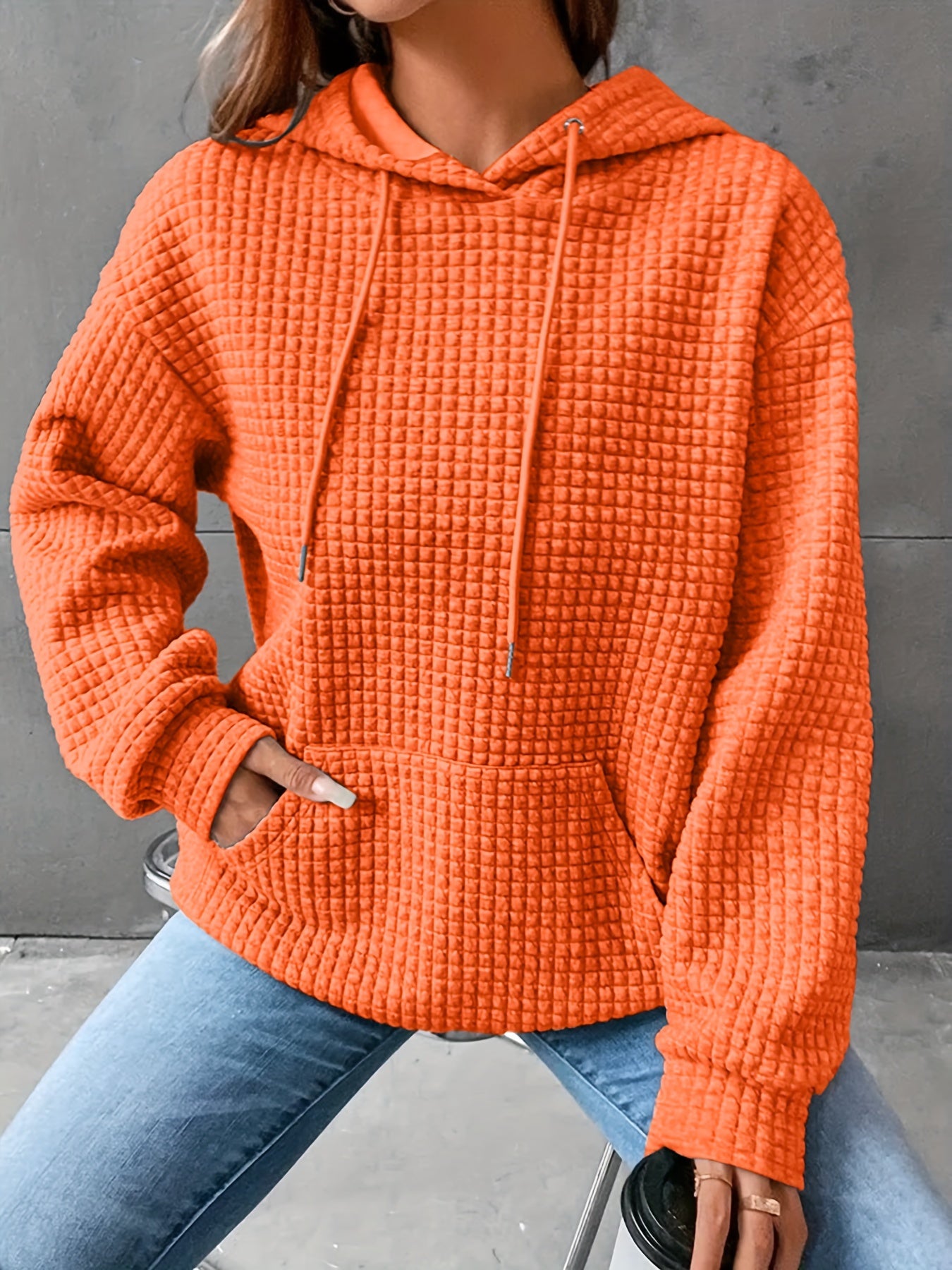 Plus Size Hoodie | Waffle Knit | Casual Comfort Wear | Polyester Blend