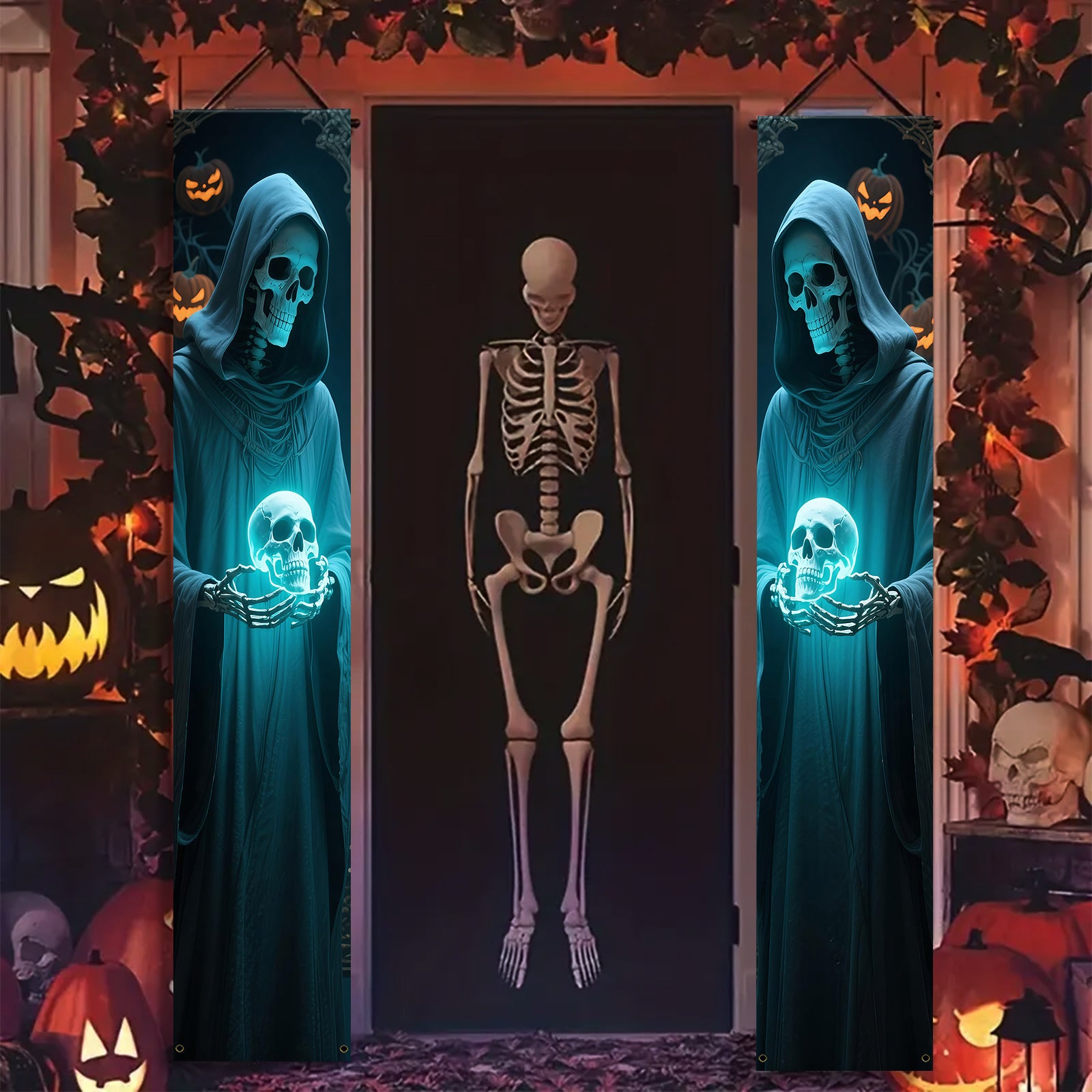 Halloween Skeleton Hanging Banners for Door & Wall Décor, Polyester