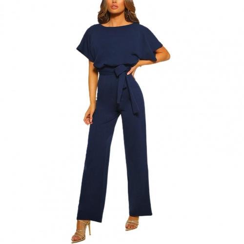 Women's Wide-Leg Jumpsuit | Short Flutter Sleeves & Waist Tie | Polyester | Summer Wear