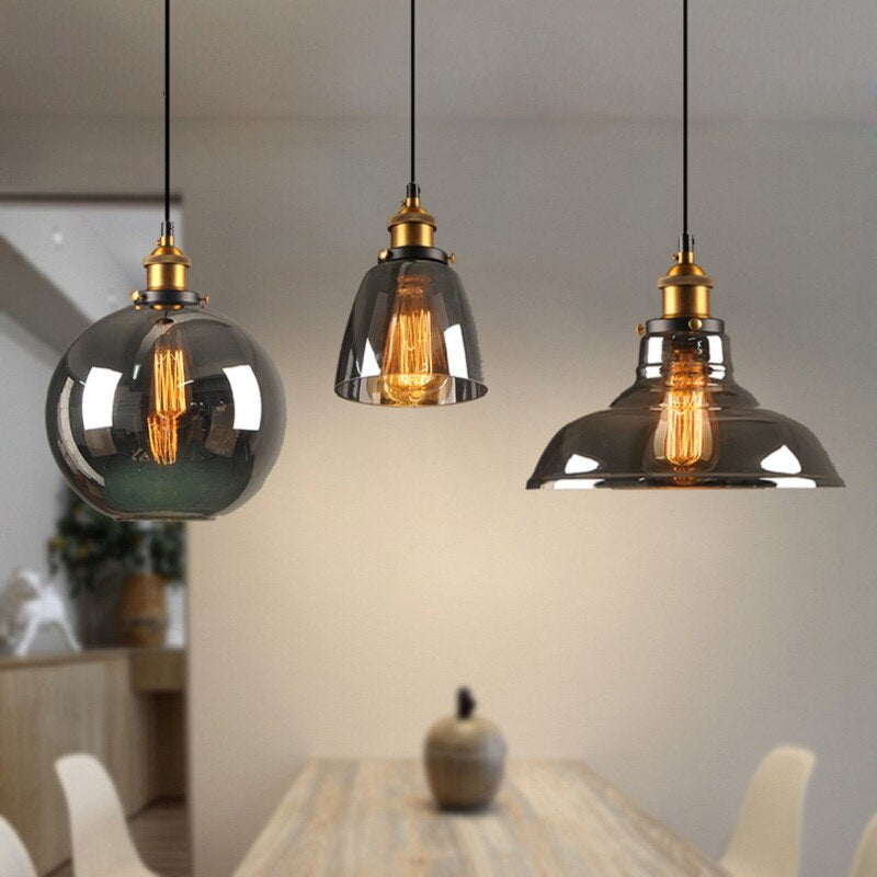 Antique Glass Pendant Light | Vintage Art Deco Design | Galvanized Metal & Glass | Dimmable Lighting