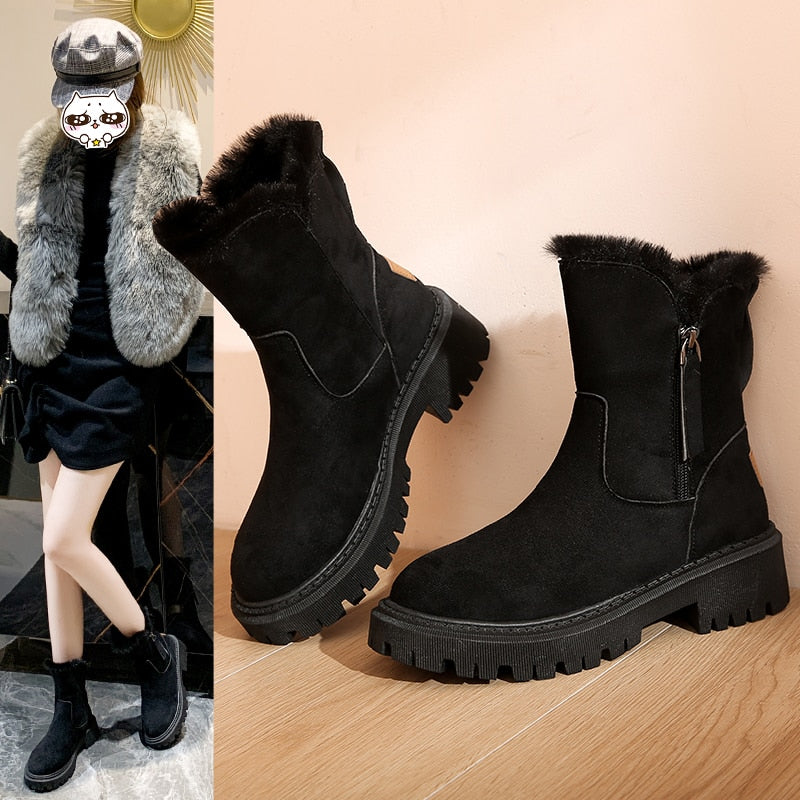 Women’s Ankle Winter Boots | Faux Fur Lining & Side Zipper | Chunky Lug Sole | Warm & Comfortable Fit