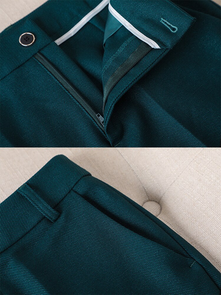 Women’s Blazer and Trousers Set | Tailored Slim Fit with Chapel Neckline | Acetate and Elastane | High-Waist Pockets