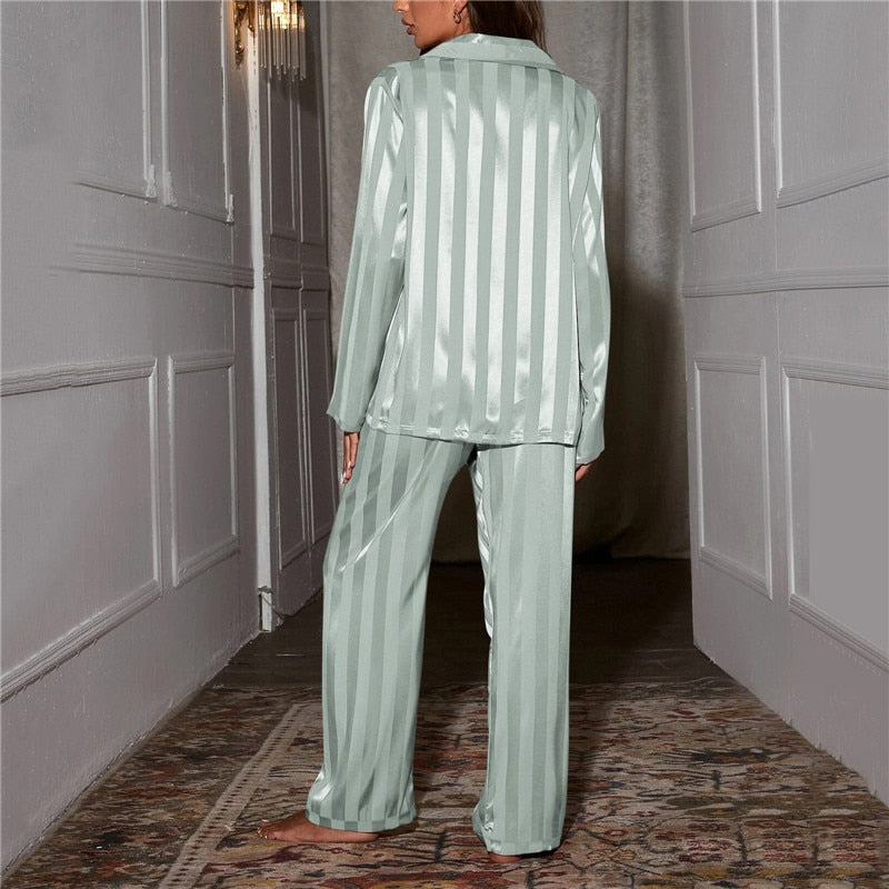 Women's Satin Pajama Set | Button-Front & Chest Pocket | Elastic Waistband | Comfortable Fit