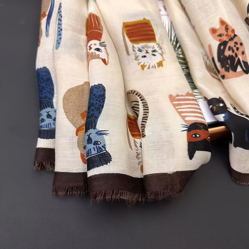 Cat Print Scarf | Lightweight | Breathable and Warm | Viscose