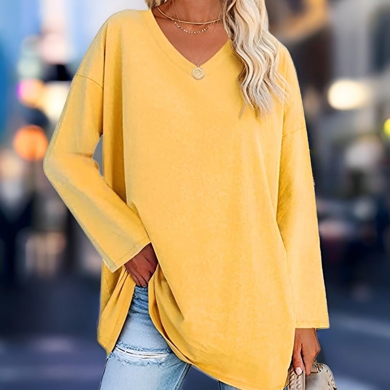 Women’s Long-Sleeve Shirt | Oversized V-Neck Design | Cotton-Polyester Blend | Comfortable Fit